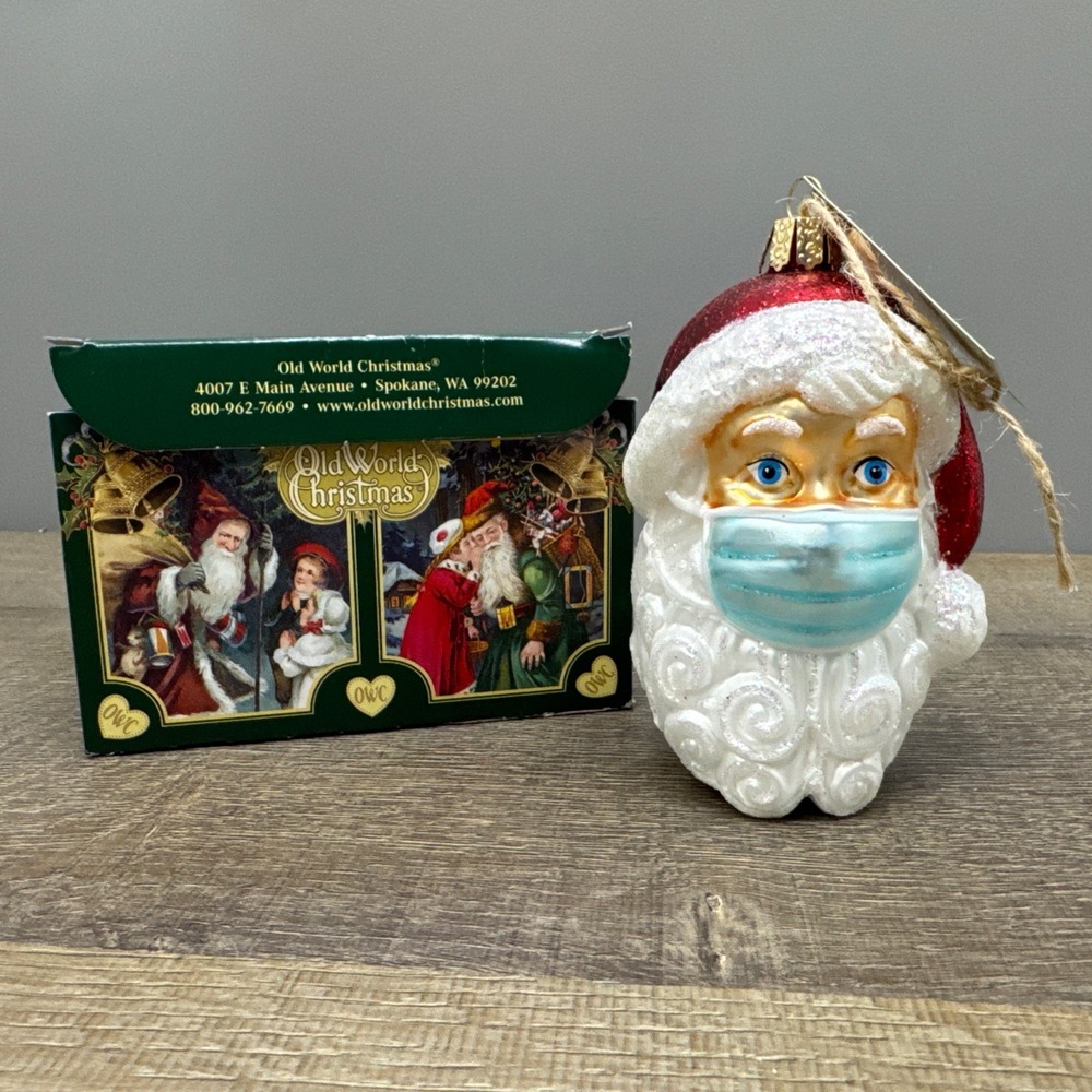 Genuine Old World Christmas Santa with Facemask Glass Ornament